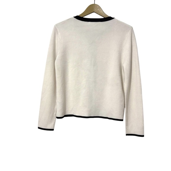 Zara White Black Knit Pearl Button Up Cardigan Size Medium Old Money Classic - Picture 2 of 6